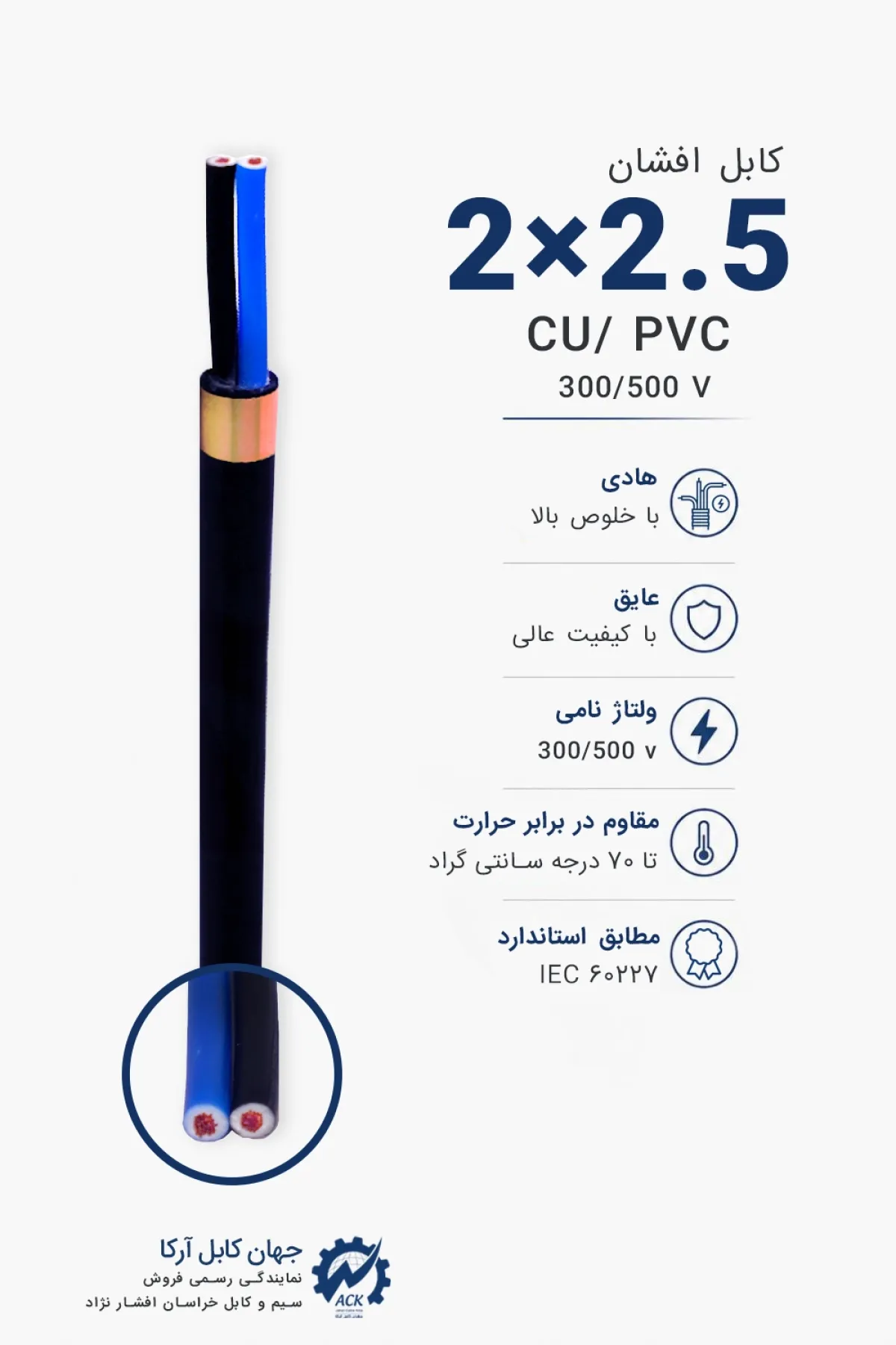 کابل افشان 2.5×2 خراسان افشارنژاد با مشخصات فنی و کاربرد محصول